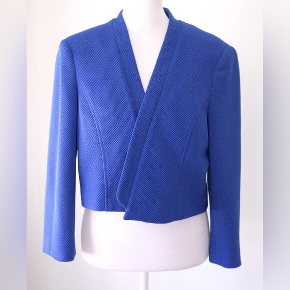 Kasper Royal Blue Cropped Open Front Lightweight Jacket - Picture 2 of 8